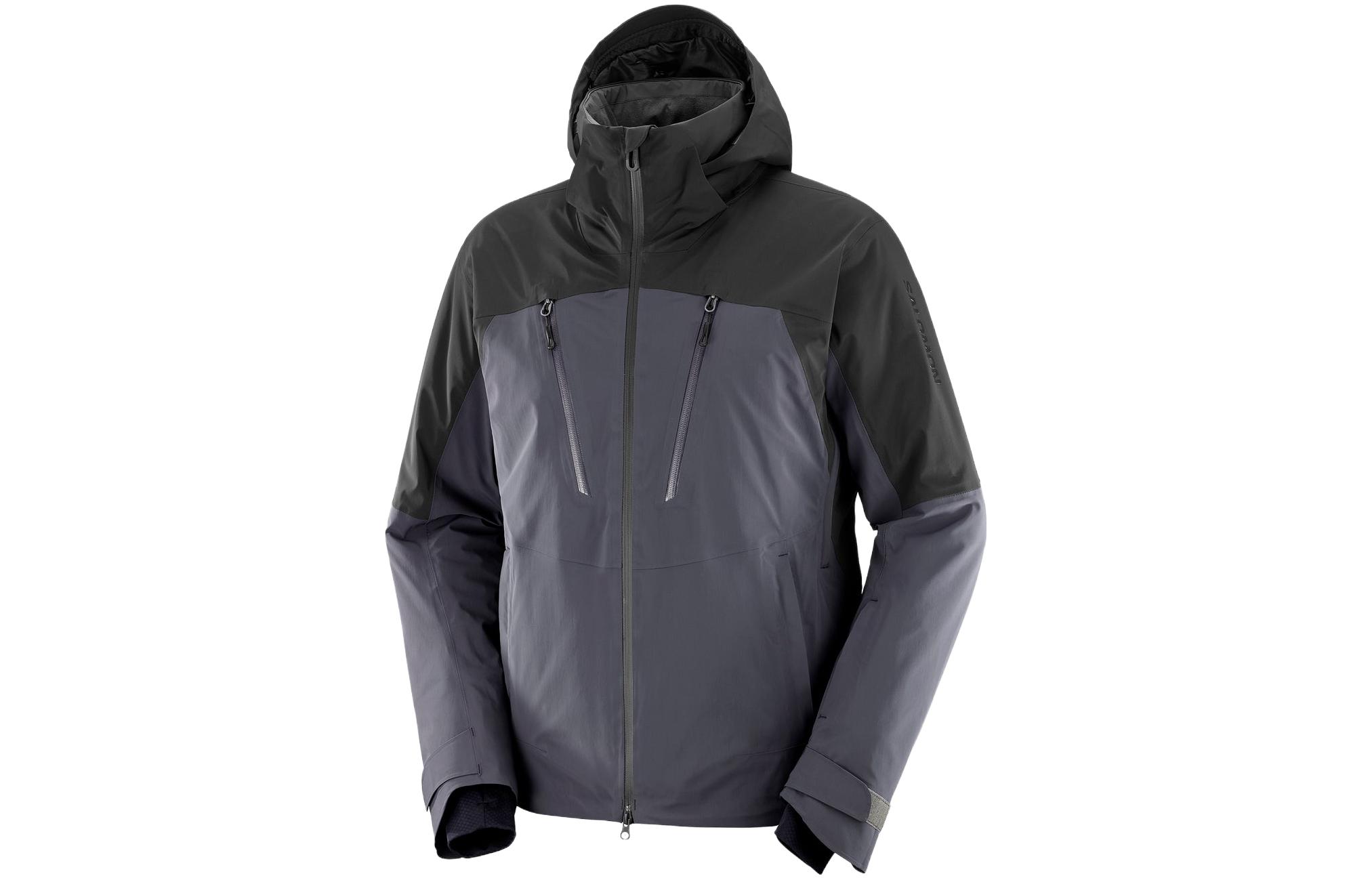 Salomon Insulated Hooded Jacket Black Blue with Letter Print Design LC2142400