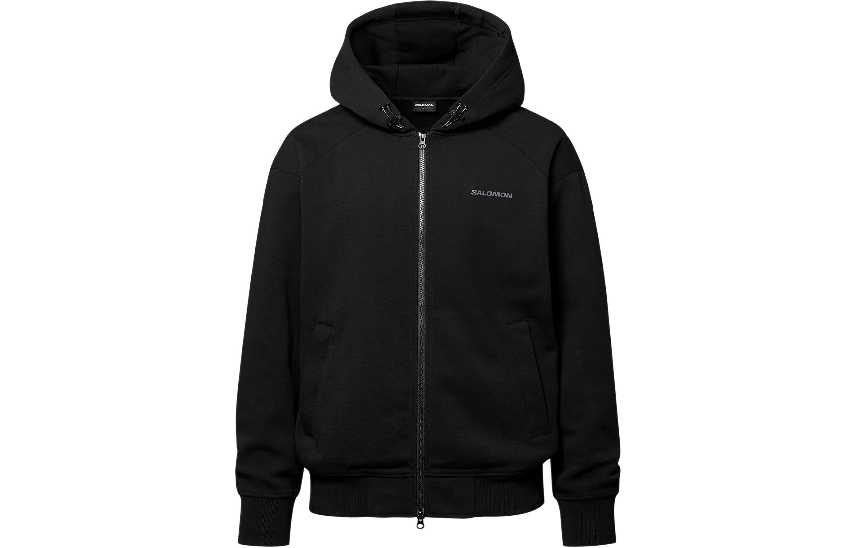 Salomon Letter Logo Printed Zip-Up Hoodie Jacket Unisex - Black S241001SHD12-BLK