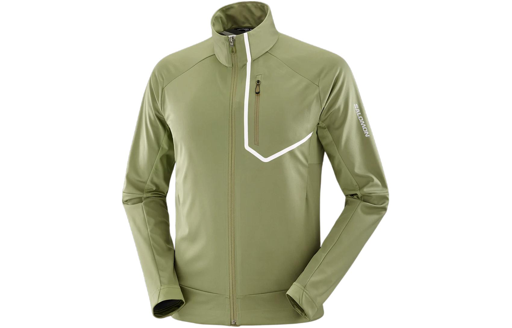 Salomon Olive Green Logo Print Zip-Up Jacket with Standing Collar LC2135600