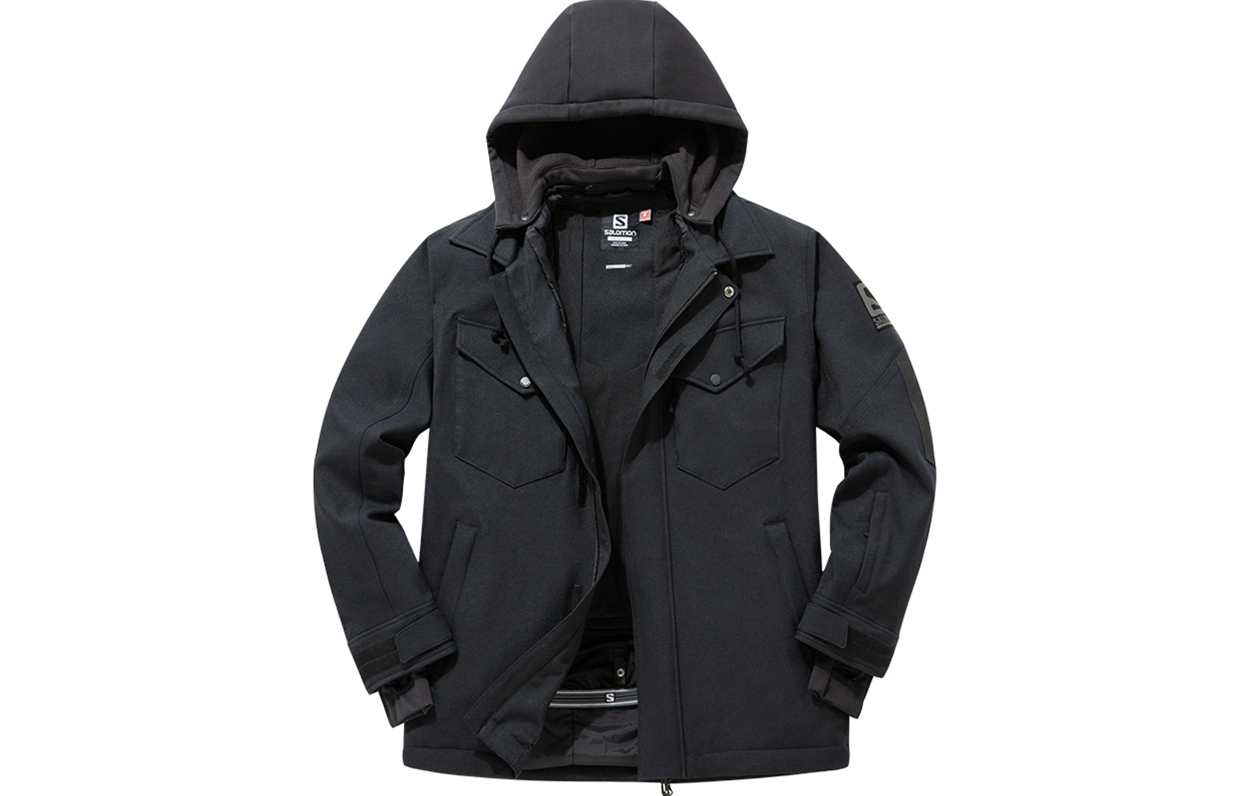 Salomon Ski Jacket Black: Waterproof, Windproof, Insulated Hooded Coat C17528