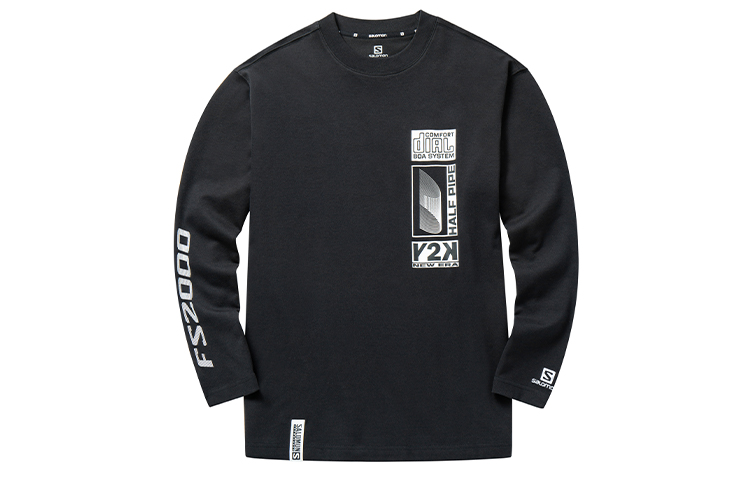 Salomon SN Long-Sleeve Tee Retro Casual Printed Crewneck Black Unisex C19436