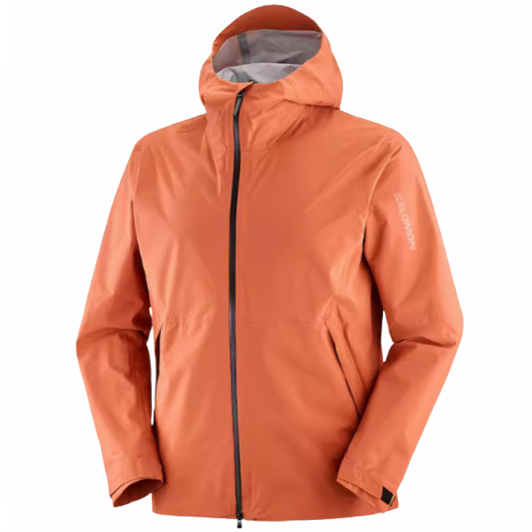 Salomon SS24 Waterproof Hooded Running Jacket in Clay Brown C22115