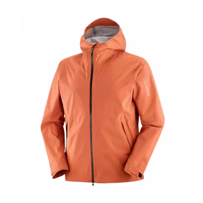 Salomon SS24 Waterproof Hooded Running Jacket in Clay Brown C22115