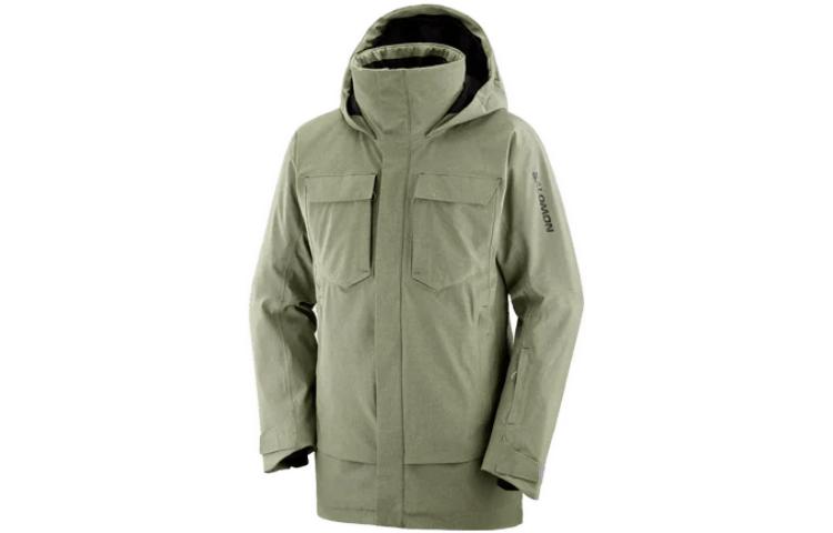 SALOMON Stance Olive Zip-Up Hooded Long Jacket Cargo Style LC2149900