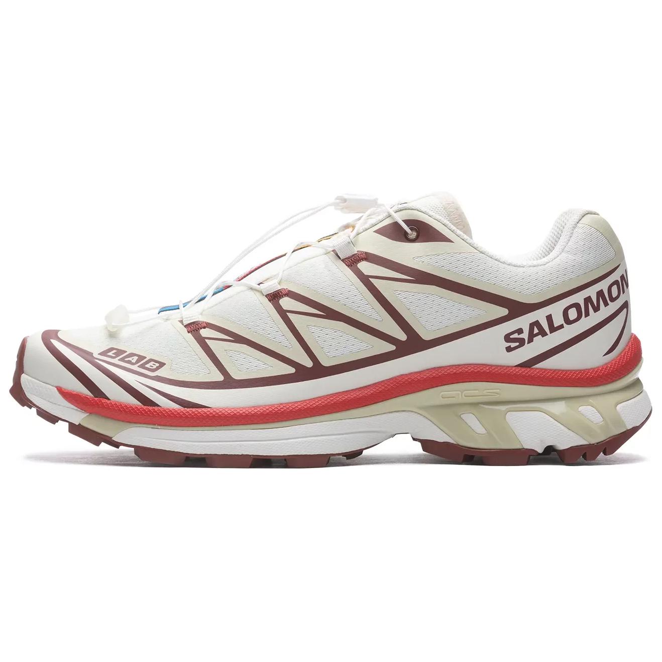 SALOMON XT-6 Low-Top Running Shoes Vanilla Green Mist Gray Red Lightweight 475823