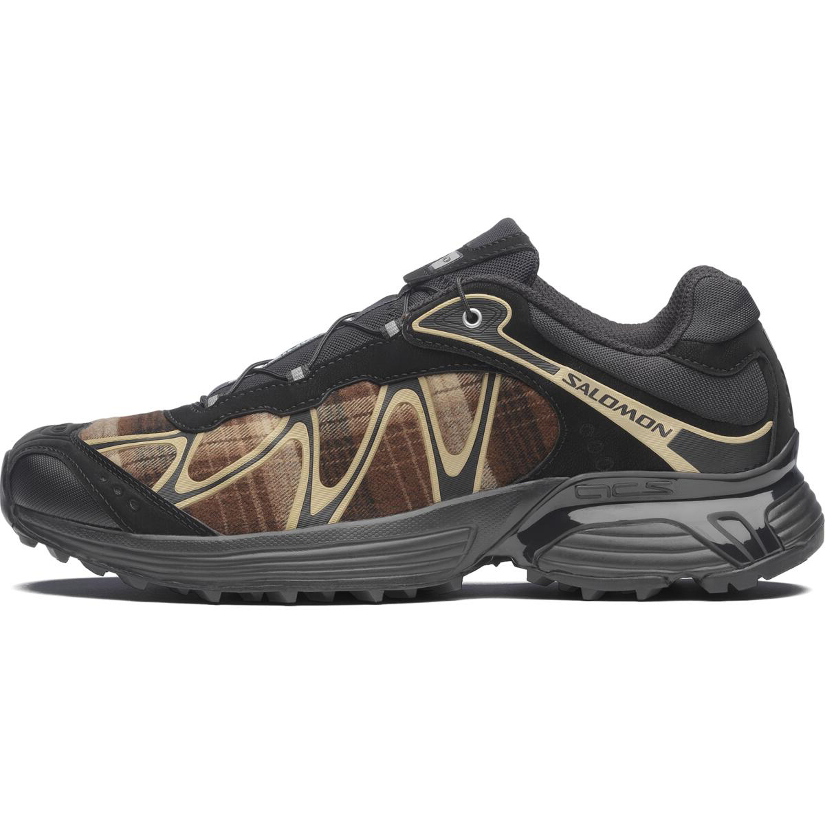 Salomon XT-Whisper Holiday Black Retro Flannel Leather Sneakers. 477935