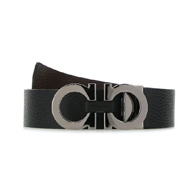 Salvatore Ferragamo Black Simple Stylish Smooth Buckle Leather Belt 678783476361NEROHICK