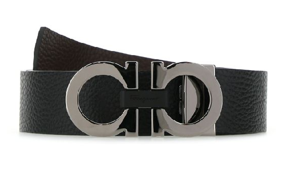 Order Salvatore Ferragamo Tali Pinggang Kulit Hitam Bergaya dengan Buckle Licin 678783476361NEROHICK