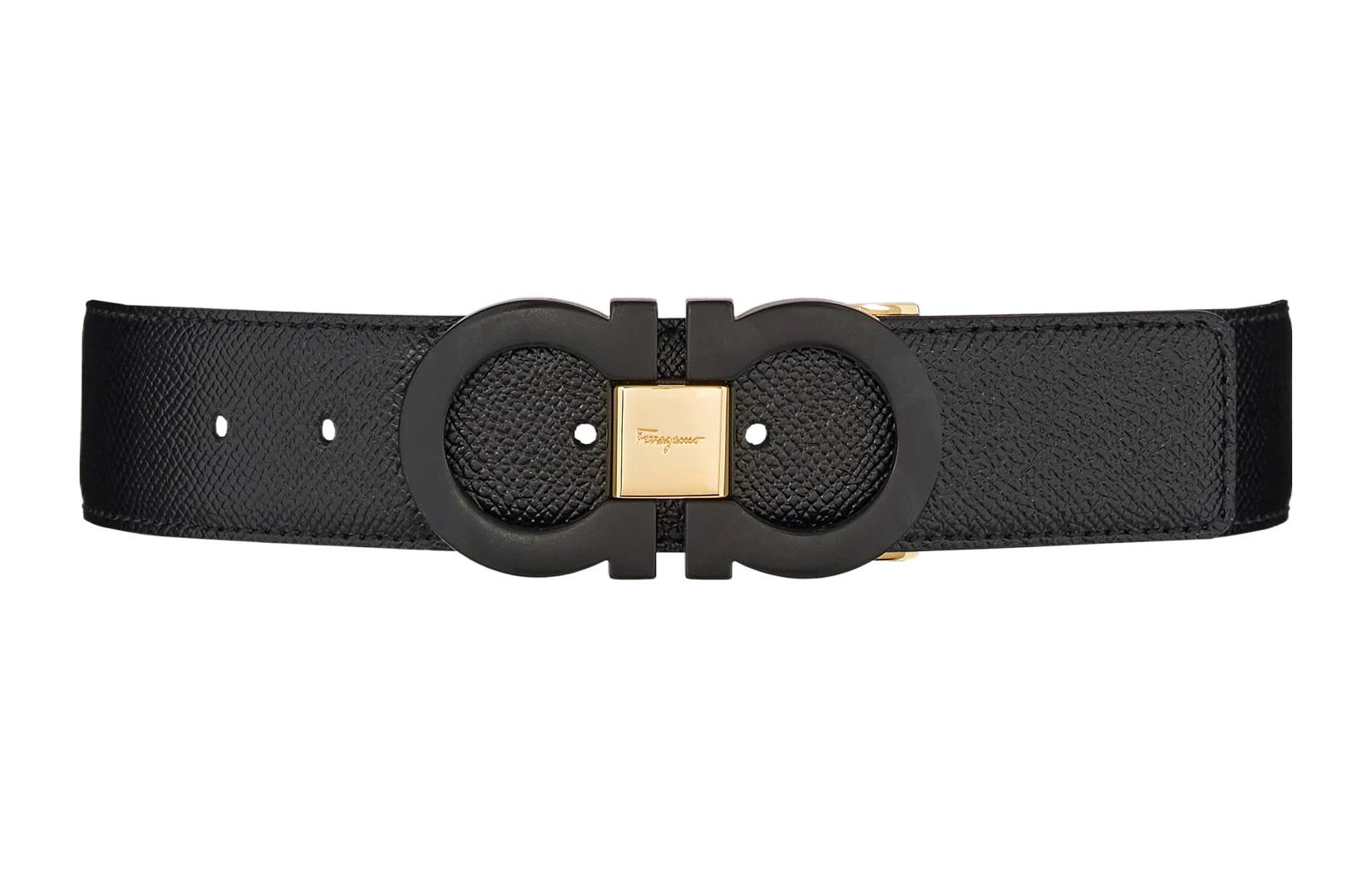 Order Salvatore Ferragamo Tali Pinggang Kulit Boleh Balik Hitam/Biru Lebar 3.5cm 679535754208