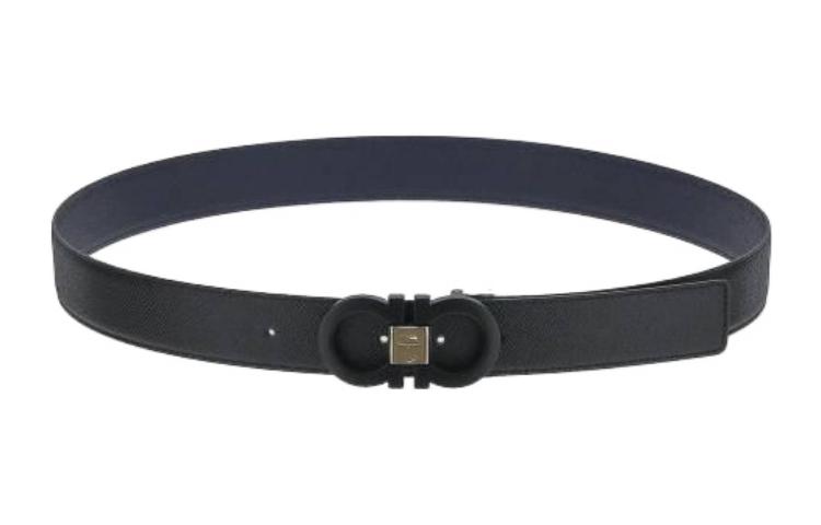 Lookbook Salvatore Ferragamo Tali Pinggang Kulit Boleh Balik Hitam/Biru Lebar 3.5cm 679535754208