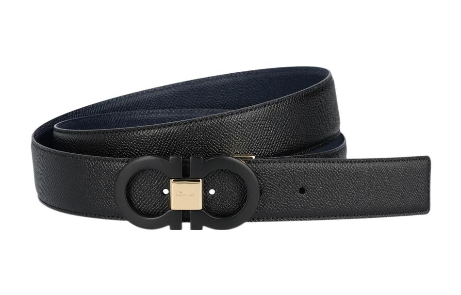 Shop Salvatore Ferragamo Tali Pinggang Kulit Boleh Balik Hitam/Biru Lebar 3.5cm 679535754208