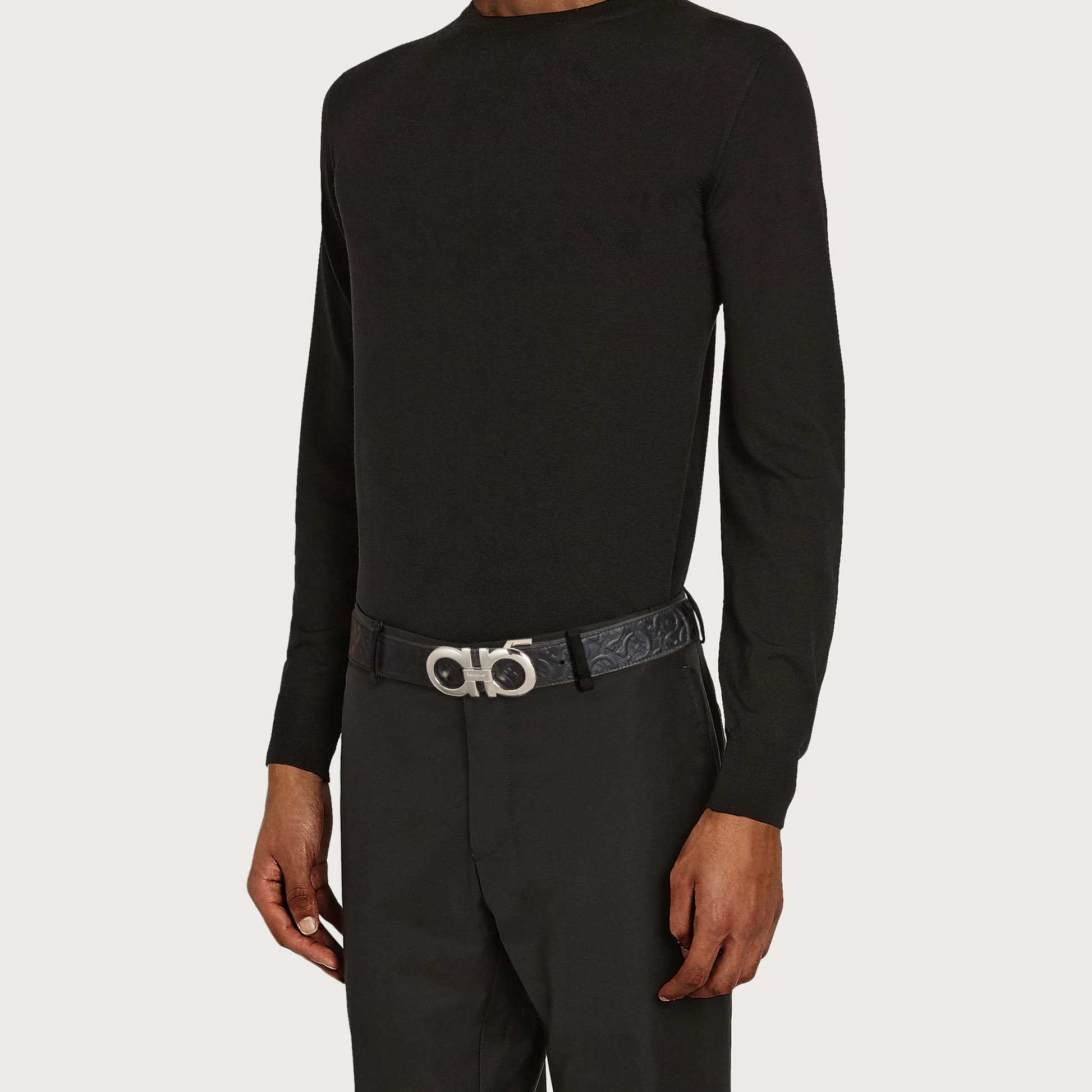 Details for Salvatore Ferragamo 黑色 Gancini 雙面皮帶 3.5公分 675542-724127