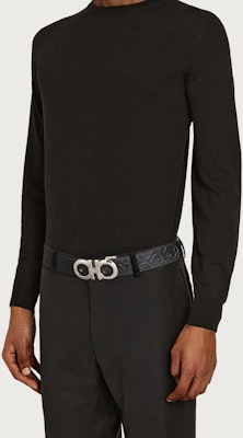 Salvatore Ferragamo Black Gancini Buckle Reversible Belt 3.5cm 675542-724127 Details for Salvatore Ferragamo Black Gancini Buckle Reversible Belt 3.5cm 675542-724127