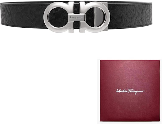 Salvatore Ferragamo Black Gancini Buckle Reversible Belt 3.5cm 675542-724127 Sizing Salvatore Ferragamo Black Gancini Buckle Reversible Belt 3.5cm 675542-724127