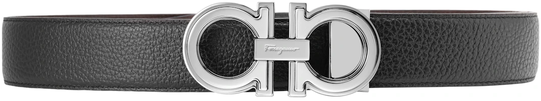 Salvatore Ferragamo Black Textured Leather Silver Buckle Gancini Belt 3.5cm 67A254-734227 Salvatore Ferragamo Black Textured Leather Silver Buckle Gancini Belt 3.5cm 67A254-734227