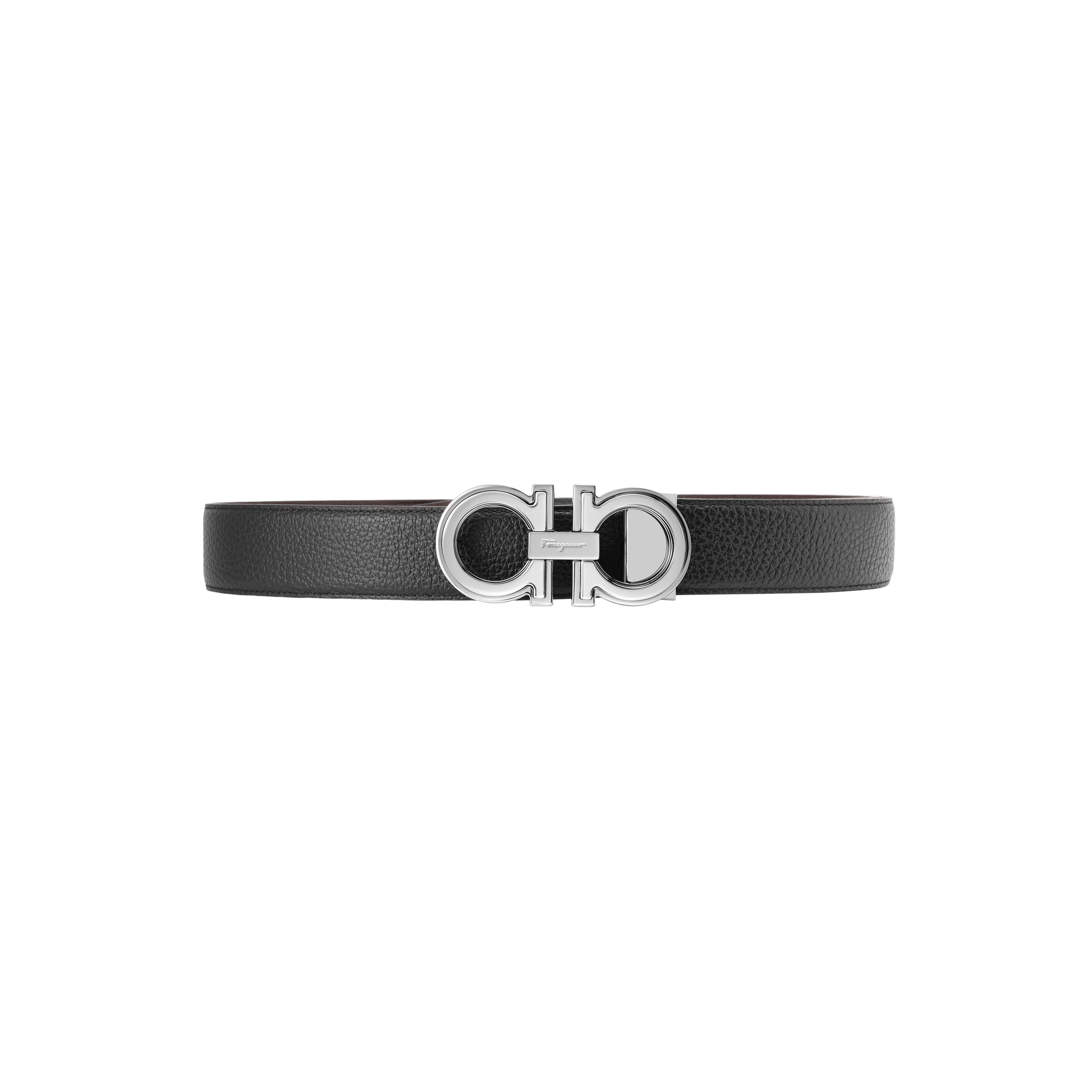 Salvatore Ferragamo Black Textured Leather Silver Buckle Gancini Belt 3.5cm 67A254-734227 圖 2