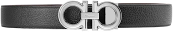 Order Salvatore Ferragamo Black Textured Leather Silver Buckle Gancini Belt 3.5cm 67A254-734227