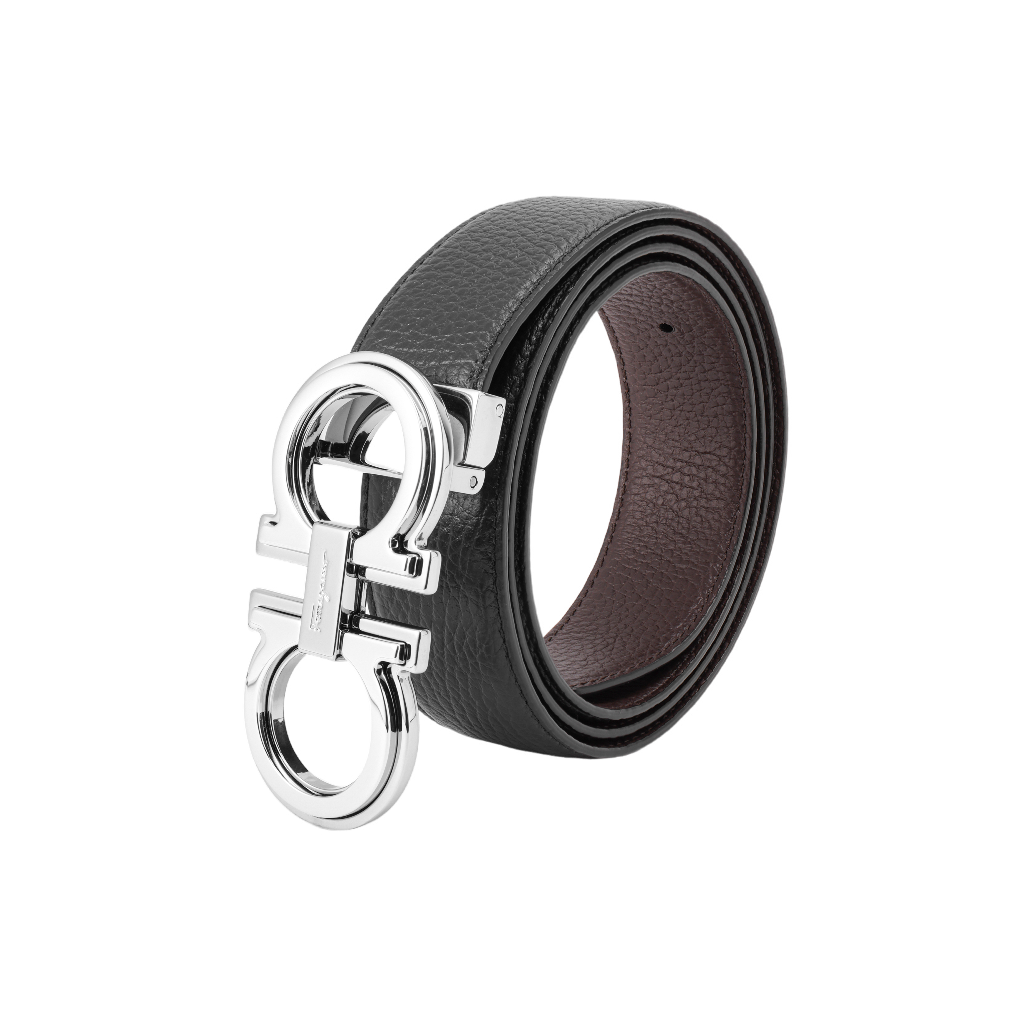 Salvatore Ferragamo Black Textured Leather Silver Buckle Gancini Belt 3.5cm 67A254-734227 圖 4