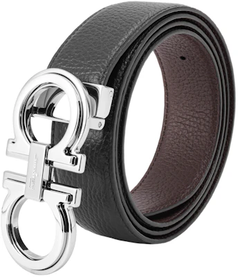 Salvatore Ferragamo Black Textured Leather Silver Buckle Gancini Belt 3.5cm 67A254-734227 Shop Salvatore Ferragamo Black Textured Leather Silver Buckle Gancini Belt 3.5cm 67A254-734227