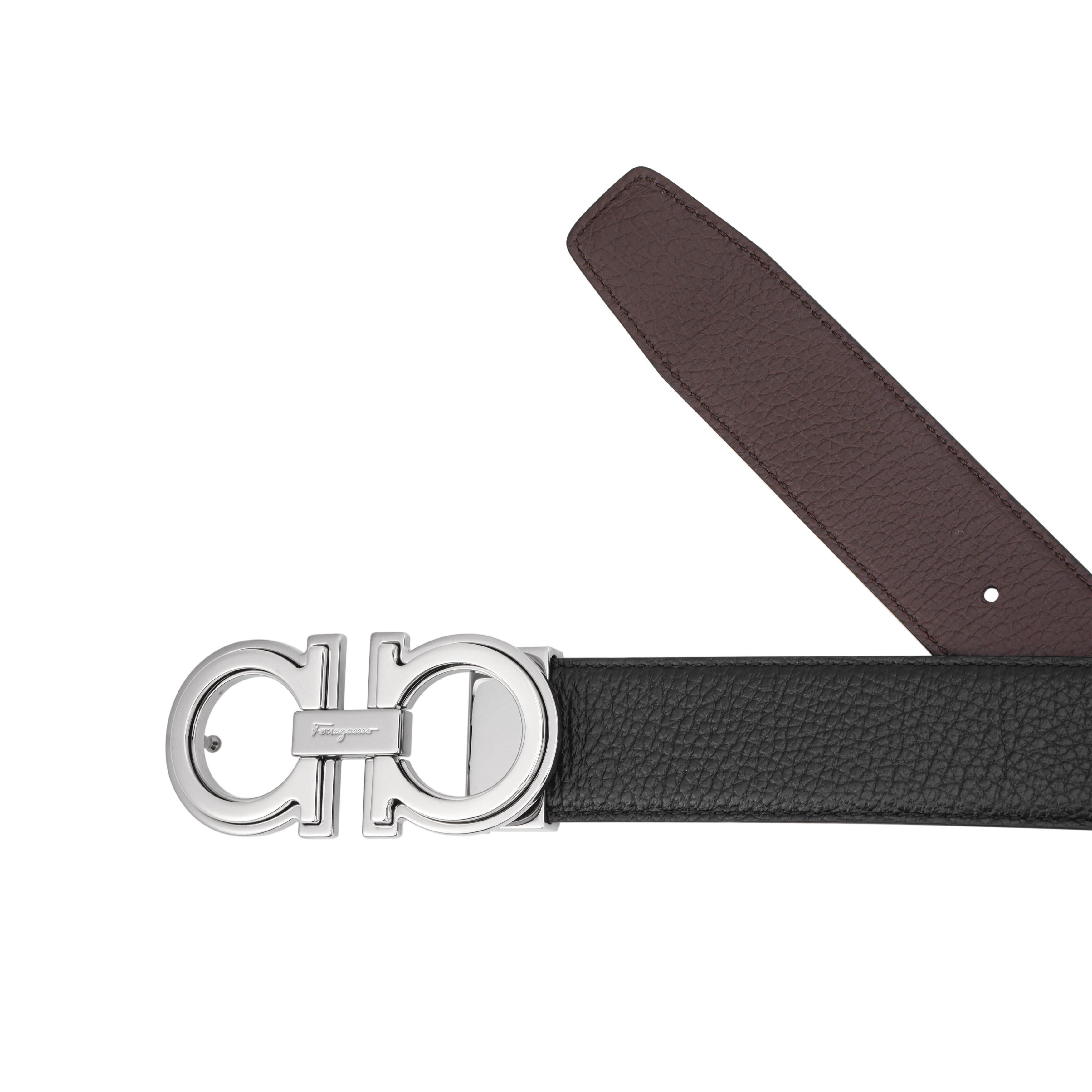 Salvatore Ferragamo Black Textured Leather Silver Buckle Gancini Belt 3.5cm 67A254-734227 圖 5