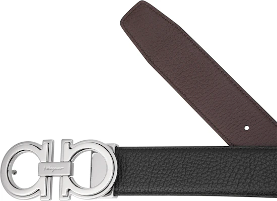 Salvatore Ferragamo Black Textured Leather Silver Buckle Gancini Belt 3.5cm 67A254-734227 Purchase Salvatore Ferragamo Black Textured Leather Silver Buckle Gancini Belt 3.5cm 67A254-734227
