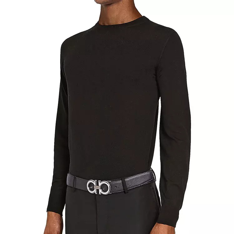 Salvatore Ferragamo Black Textured Leather Silver Buckle Gancini Belt 3.5cm 67A254-734227 圖 6