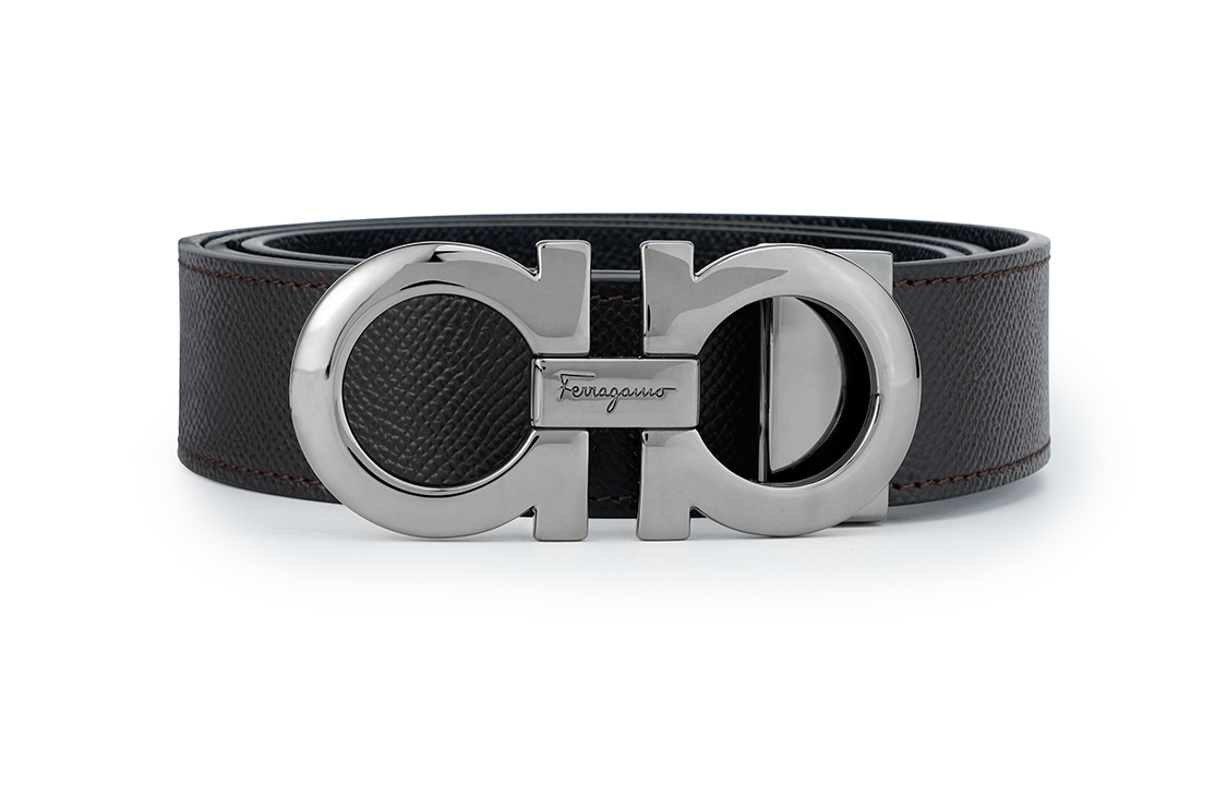 Shop 살바토레 페라가모 더블 로고 버클 가죽 벨트 블랙/브라운 3.5cm 675542-0689112