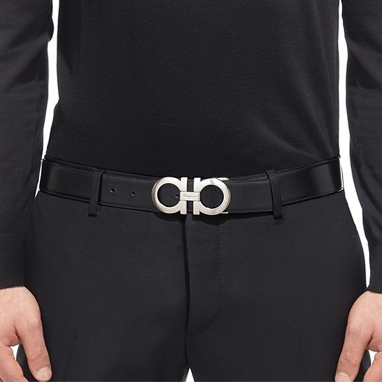 Details for 살바토레 페라가모 더블 로고 버클 가죽 벨트 블랙/브라운 3.5cm 675542-0689112