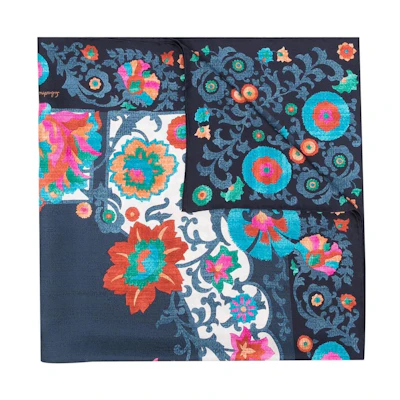 Salvatore Ferragamo Floral Print Silk Scarf Blue 310116755698001