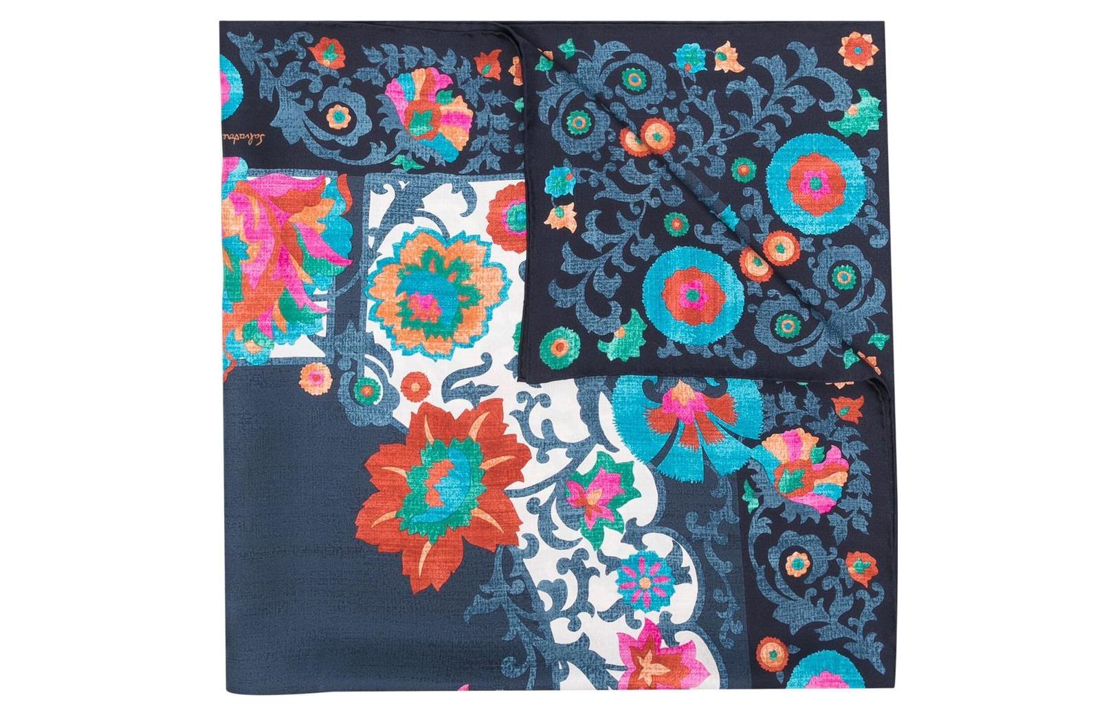 Salvatore Ferragamo Floral Print Silk Scarf Blue 310116755698001 圖 2