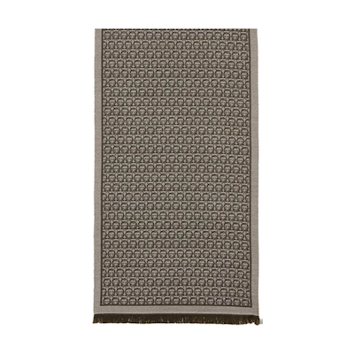 Salvatore Ferragamo Patterned Tassel Wool Scarf for Men in Dark Brown. 0754841