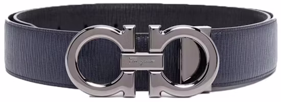 Salvatore Ferragamo Reversible Black/Navy Leather Belt with Polished Silver Buckle 3.5cm Wide 679710-746507 Salvatore Ferragamo Reversible Black/Navy Leather Belt with Polished Silver Buckle 3.5cm Wide 679710-746507