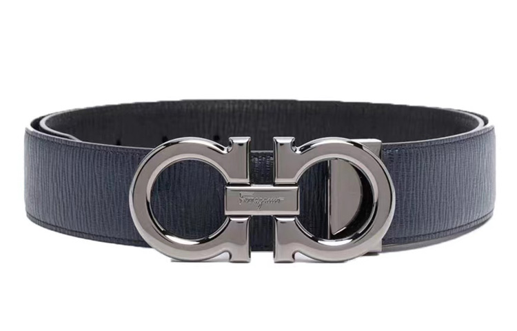 Salvatore Ferragamo Reversible Black/Navy Leather Belt with Polished Silver Buckle 3.5cm Wide 679710-746507 圖 2