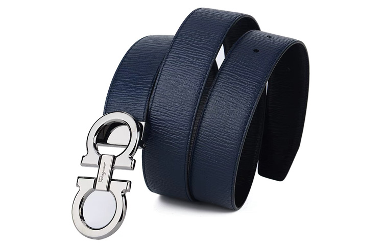 Salvatore Ferragamo Reversible Black/Navy Leather Belt with Polished Silver Buckle 3.5cm Wide 679710-746507 圖 3