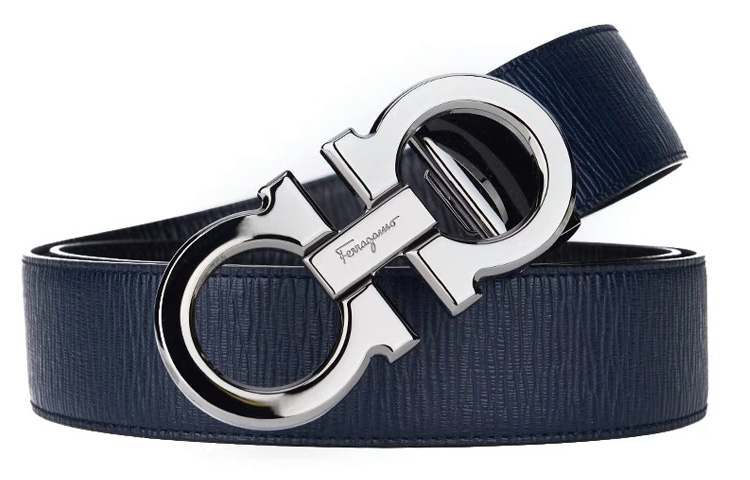 Salvatore Ferragamo Reversible Black/Navy Leather Belt with Polished Silver Buckle 3.5cm Wide 679710-746507 圖 4
