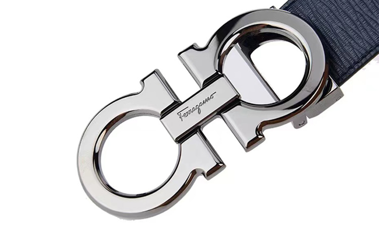 Salvatore Ferragamo Reversible Black/Navy Leather Belt with Polished Silver Buckle 3.5cm Wide 679710-746507 圖 5