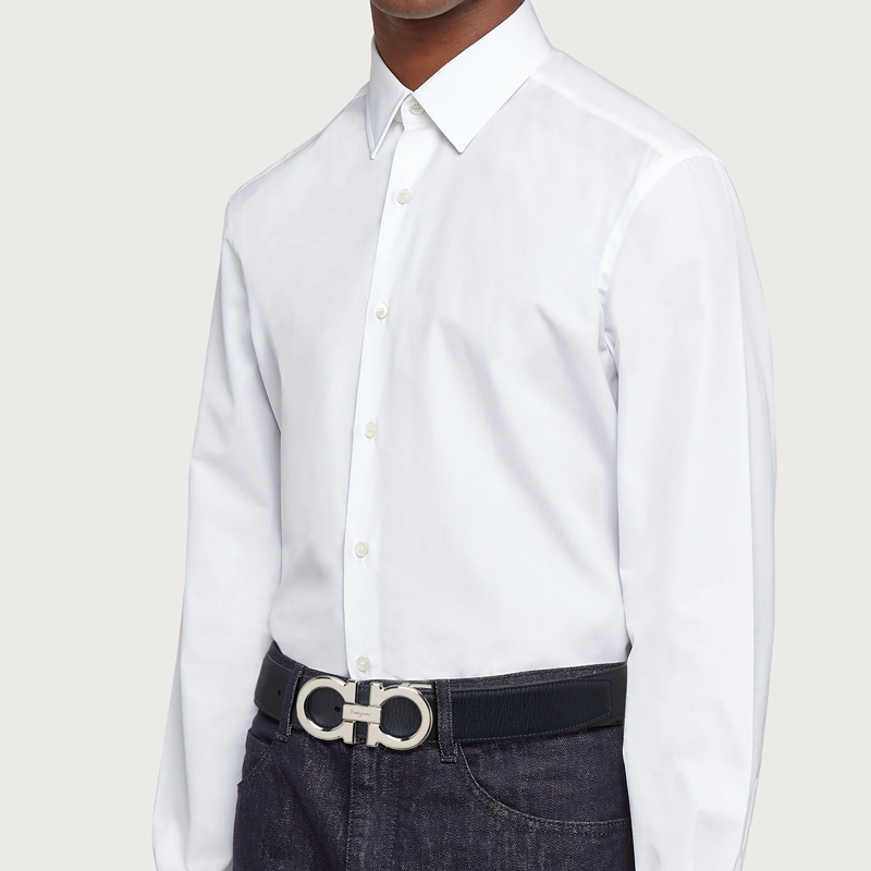 Salvatore Ferragamo Reversible Black/Navy Leather Belt with Polished Silver Buckle 3.5cm Wide 679710-746507 圖 6