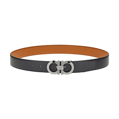 Salvatore Ferragamo Reversible Leather Belt Black/Brown 3.5cm Width Men 670084-750184