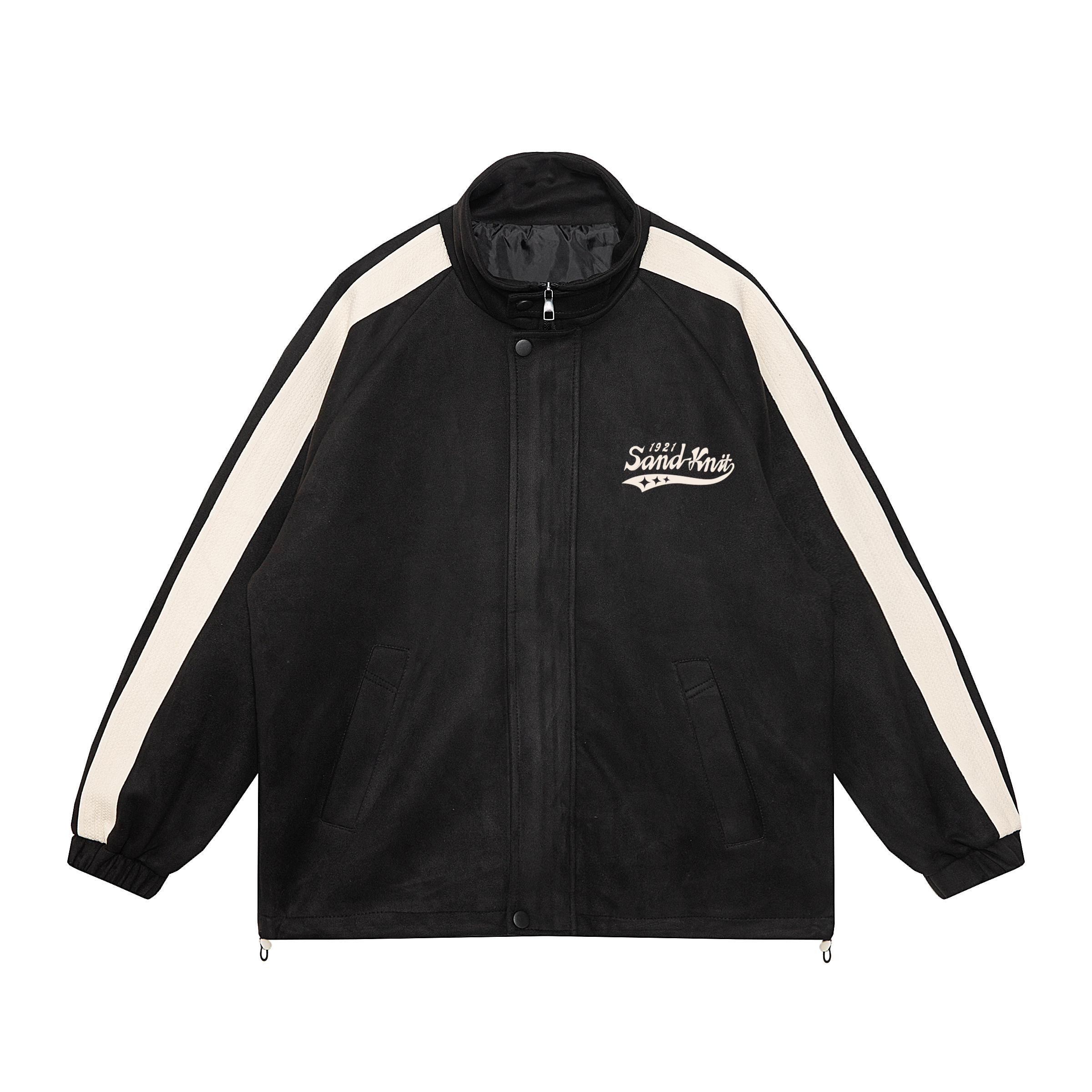 SandKnit 1921 Wave Star Logo Suede Bomber Jacket Unisex Retro Casual Style YX-233454