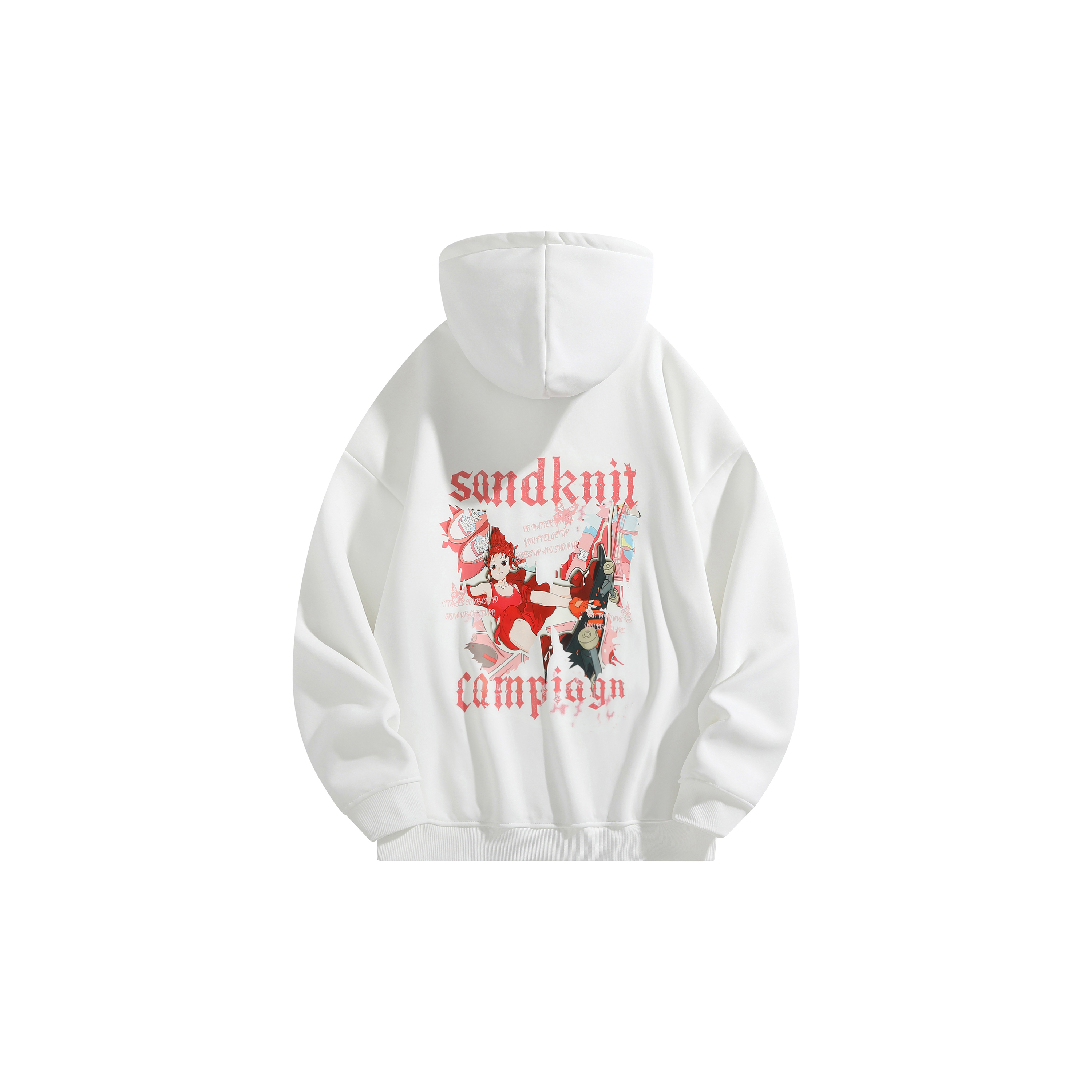 SandKnit Cartoon Butterfly Red-Haired Skater Hoodie Unisex Gothic Logo Pullover YX-1819YH614