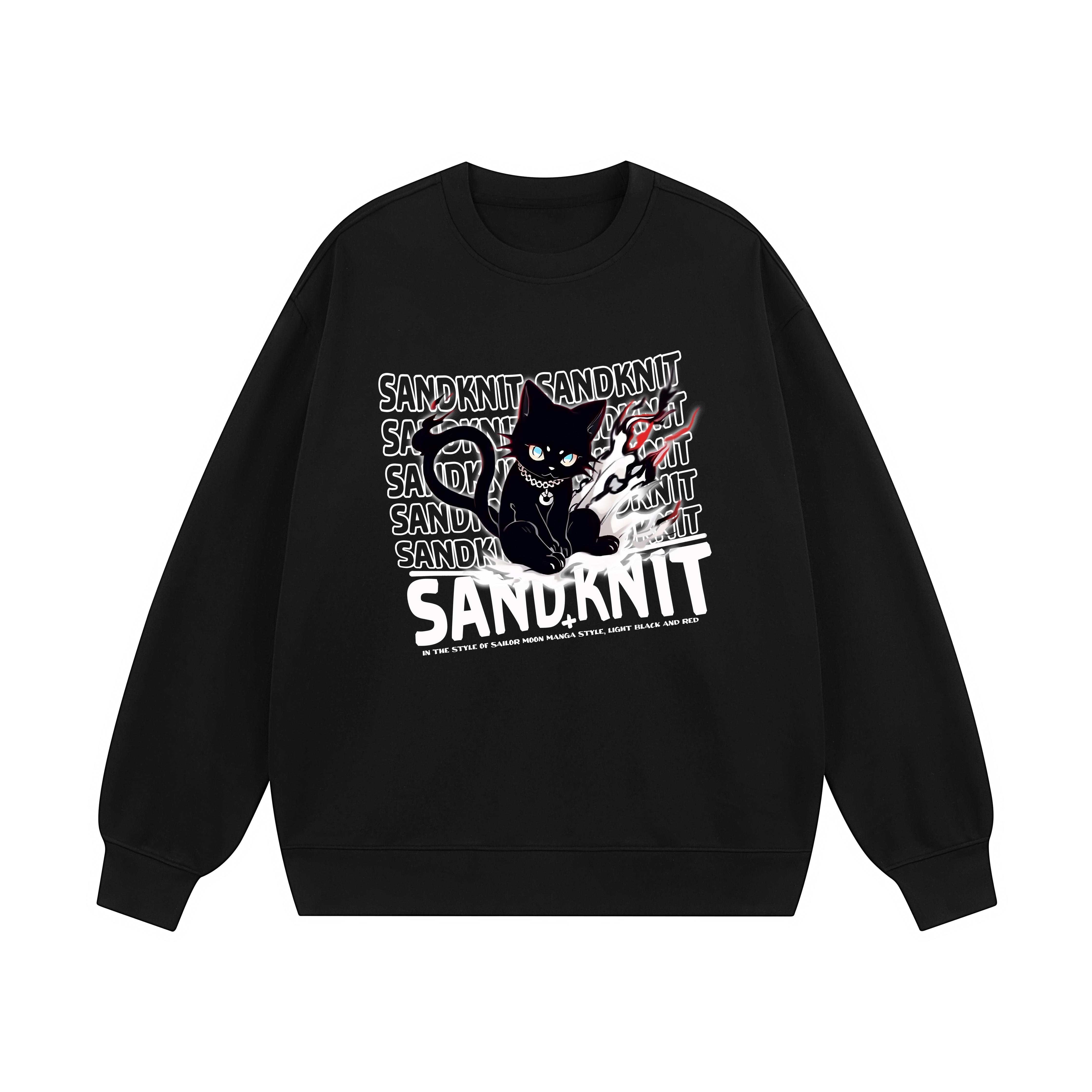 SandKnit Cool Black Cat Graphic Logo Loose Fit Sweatshirt Unisex. YX-1818-YH741X