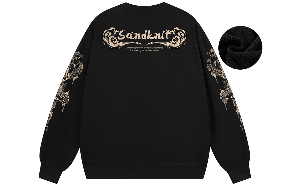 SandKnit Dragon Logo Graphic Oversized Fleece Pullover Sweatshirt Unisex. WW034331