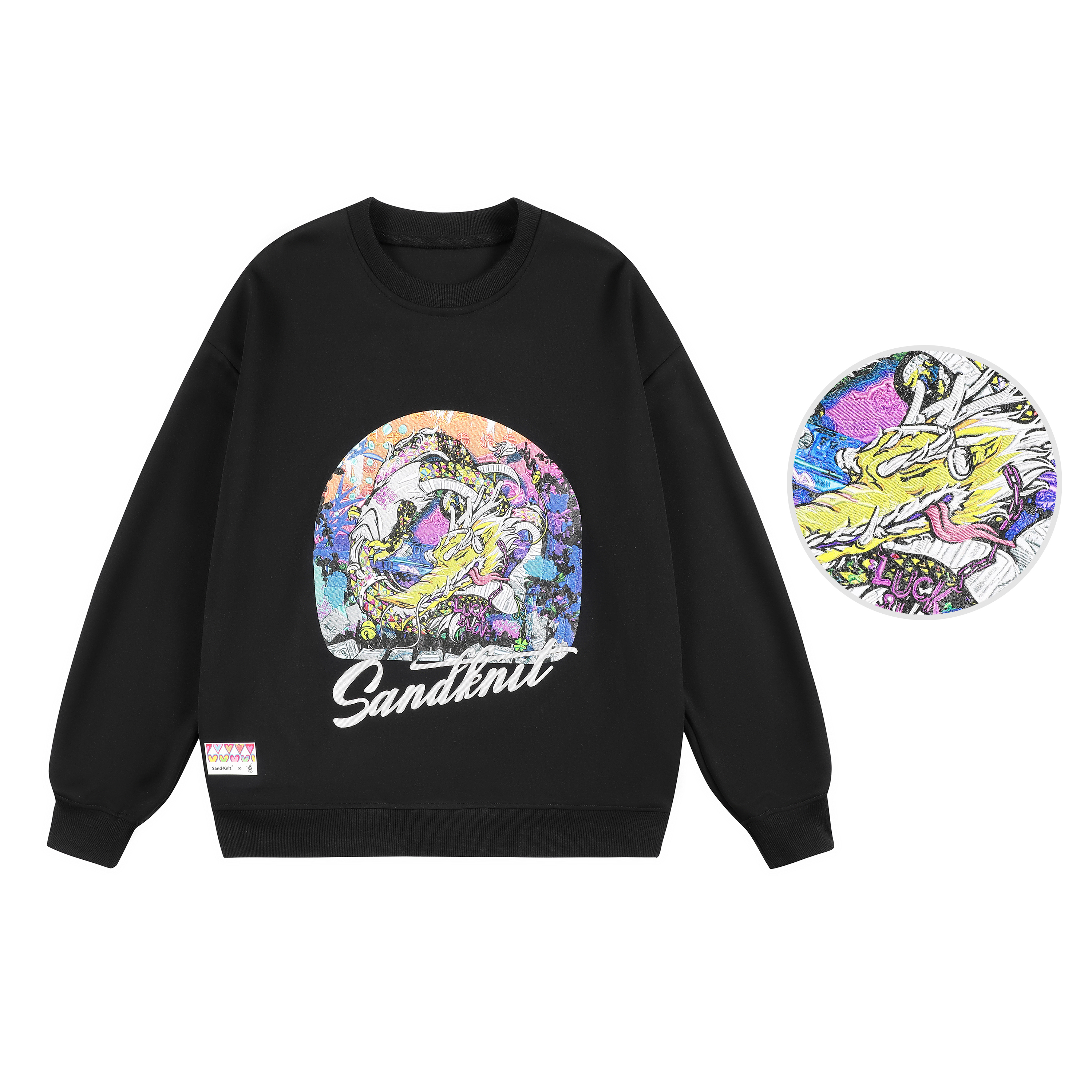 SandKnit Dragon Year Gradient Embroidery Logo Oversized Unisex Casual Pullover. YX-1818-YH730