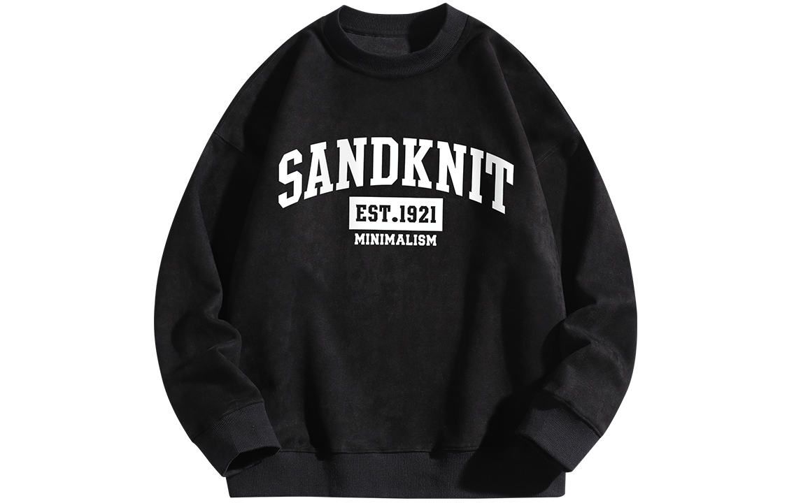 SandKnit FW22 Suede Pullover Crewneck Sweatshirt with 3D Logo Print Unisex WW041003