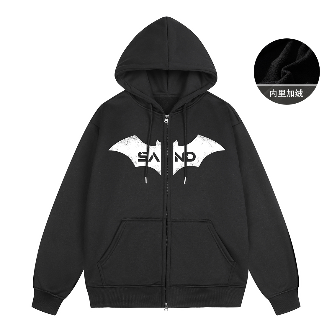 SandKnit Glow-in-the-Dark Batwing Logo Hoodie Unisex Oversized Fleece Jacket YX-1820YH593