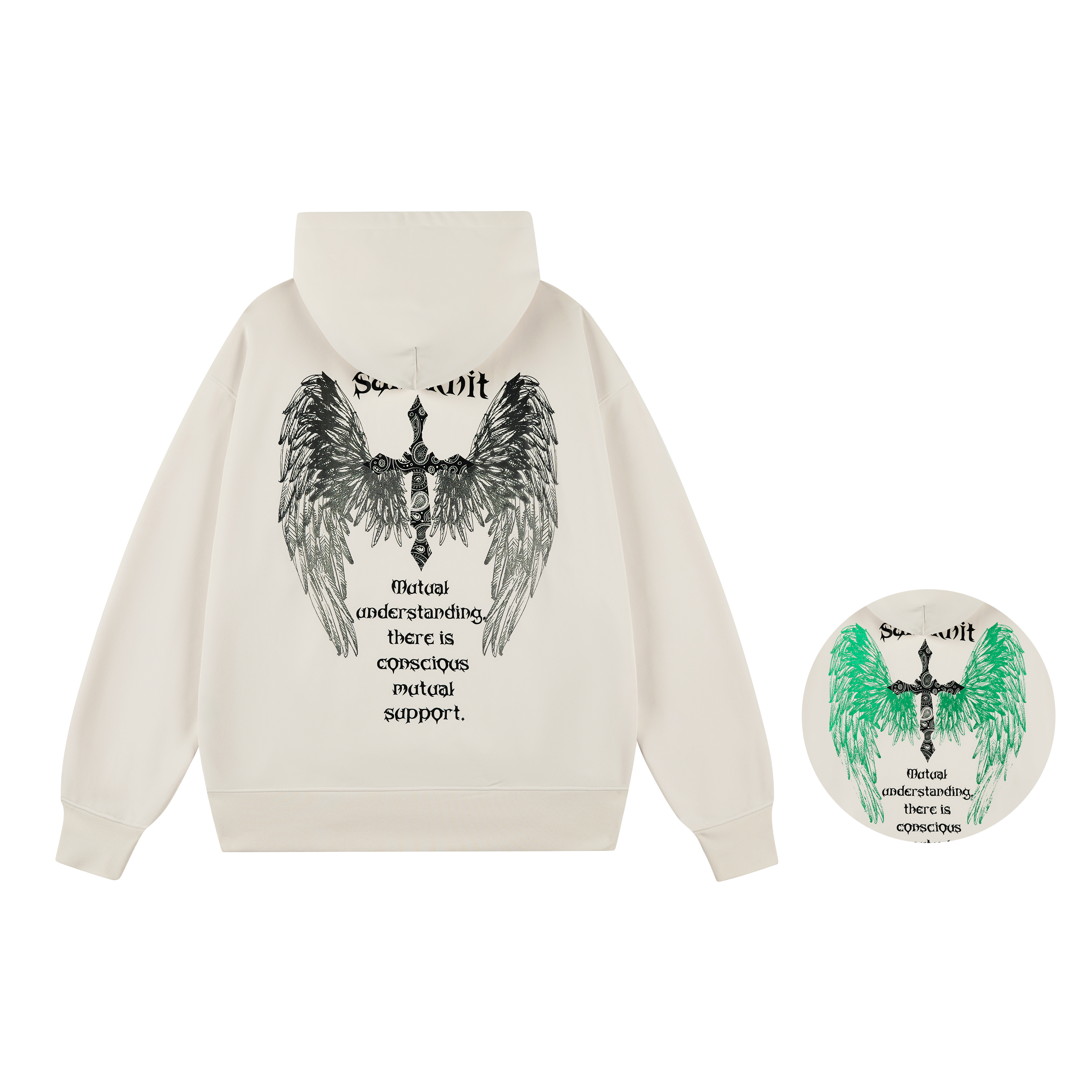 SandKnit Glow-in-the-Dark Wing Cross Print Oversized Hoodie Unisex YX-TA232330JR