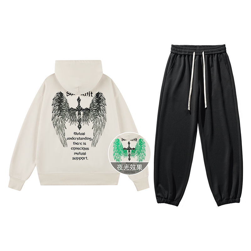 SandKnit Glow Wing Paisley Cross Logo Hoodie & Jogger Set Unisex Casual Wear YX-TA232330TZ702