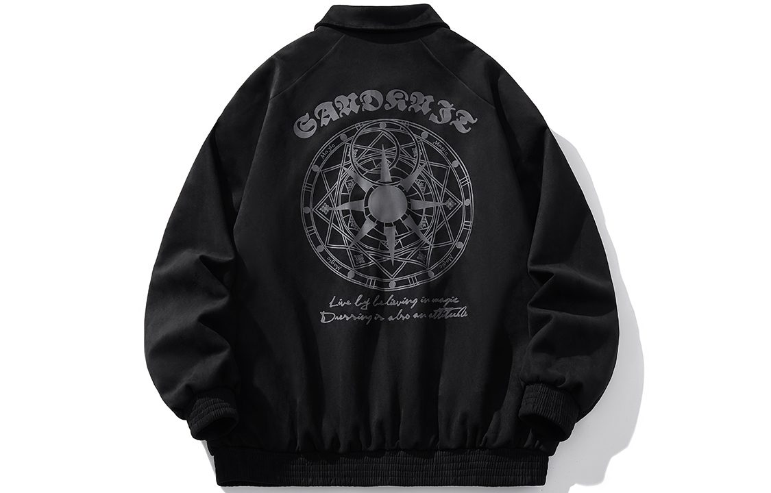 SandKnit Gothic Letter Sun Magic Pattern Suede Raglan Jacket Unisex WW061003