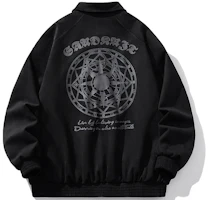 SandKnit Gothic Letter Sun Magic Pattern Suede Raglan Jacket Unisex WW061003 SandKnit Gothic Letter Sun Magic Pattern Suede Raglan Jacket Unisex WW061003