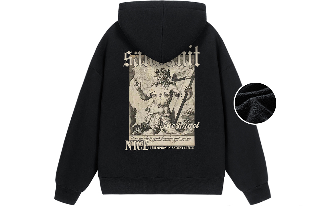 SandKnit Gothic Print Fleece Lined Hoodie Jacket Winter Unisex WW040001